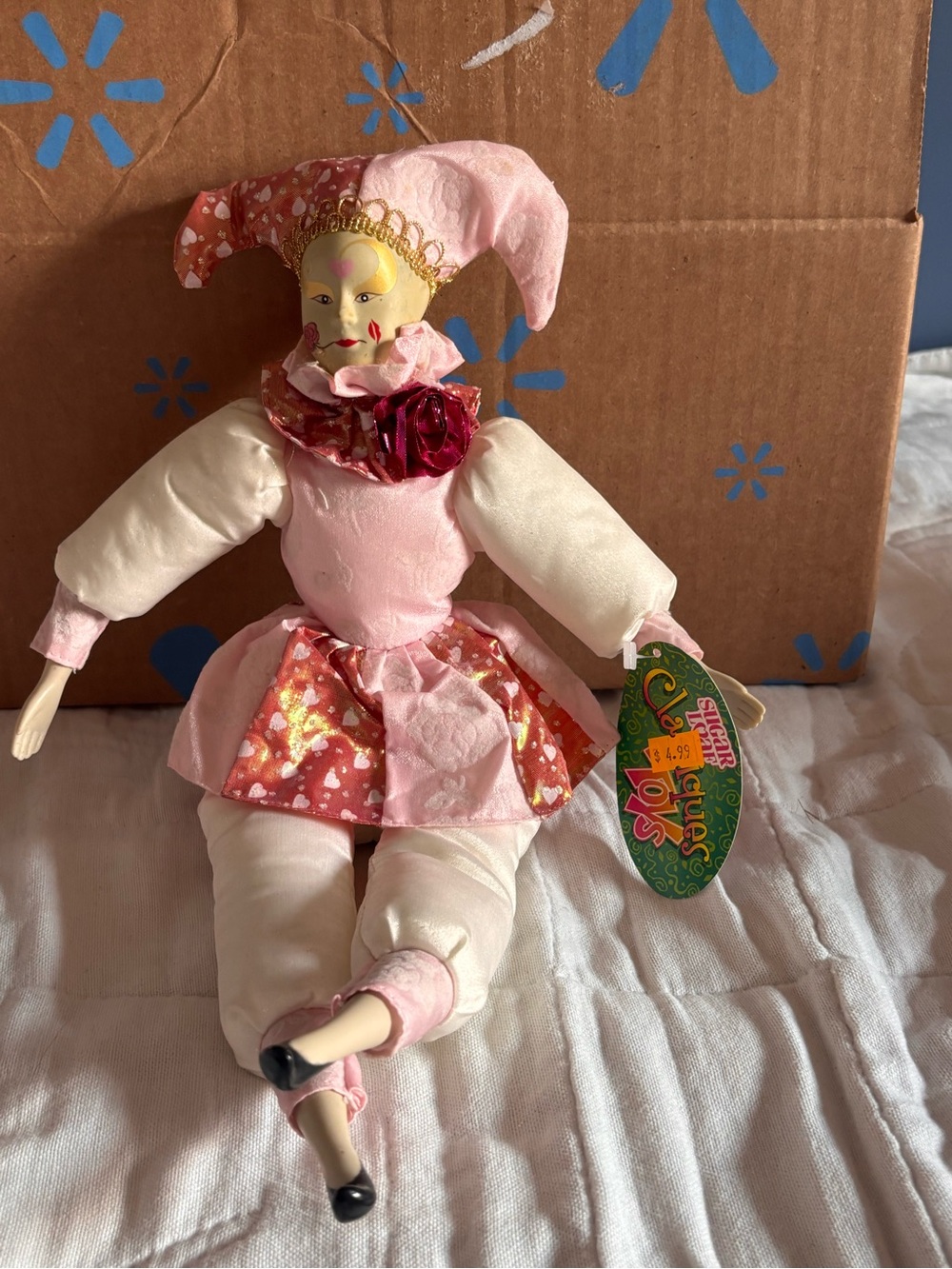 Vintage Sugar Loaf Jesters Doll Plush Fabric Body Porcelain Face.